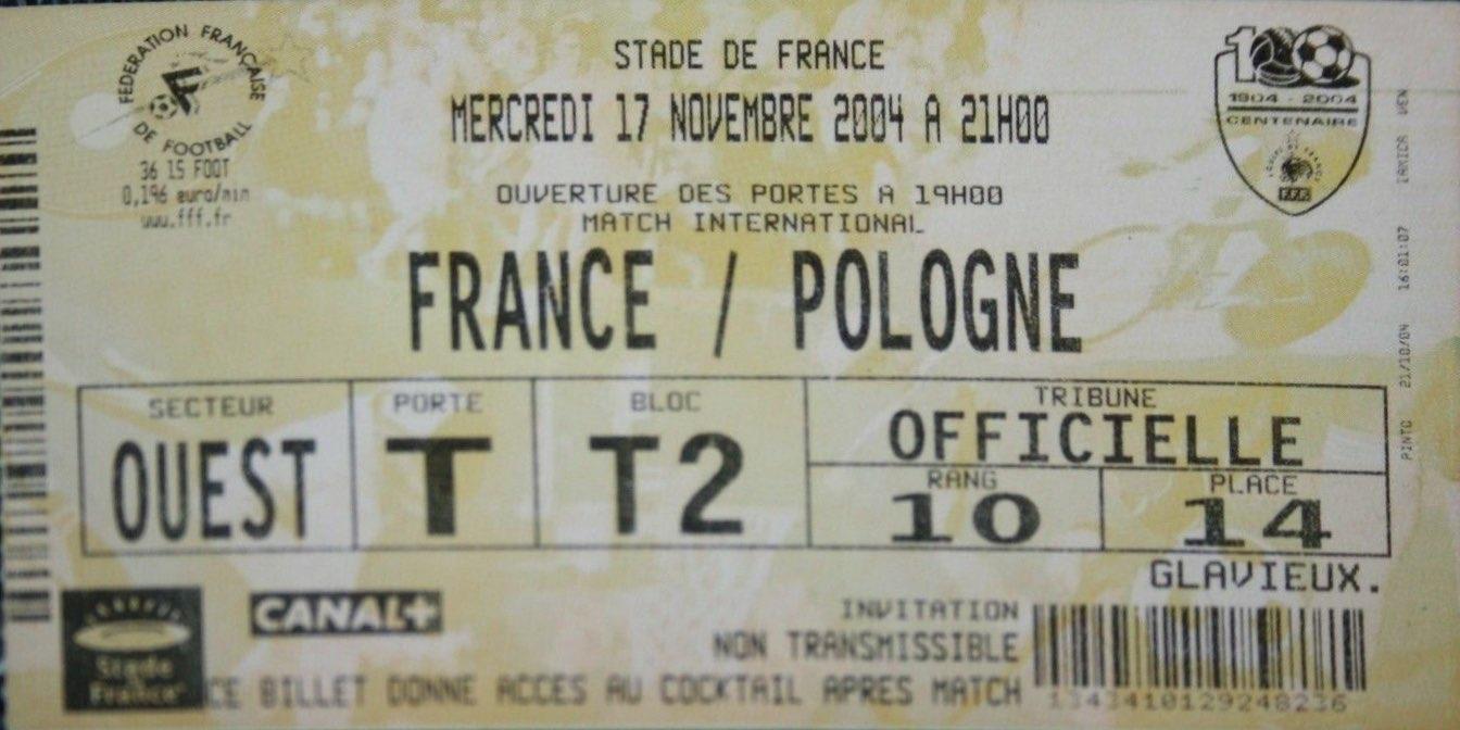 Bilet z meczu Francja - Polska 0:0 (17.11.2004).