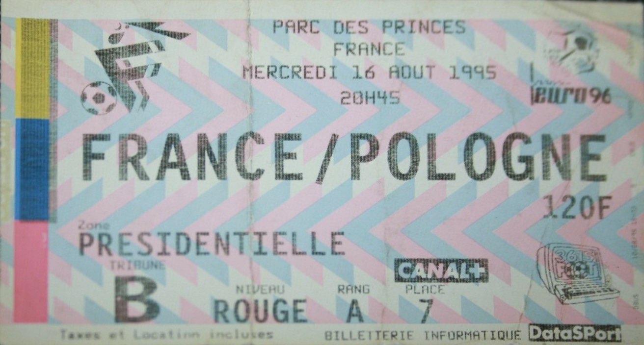 Bilet z meczu Francja - Polska 1:1 (16.08.1995).