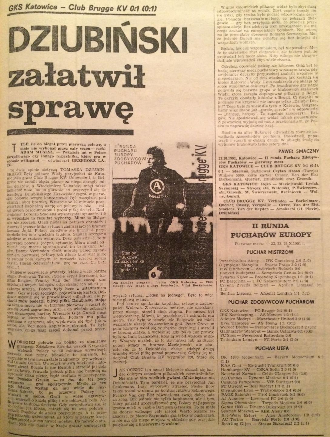 Piłka Nożna po GKS Katowice - Club Brugge 0:1 (23.10.1991) 2