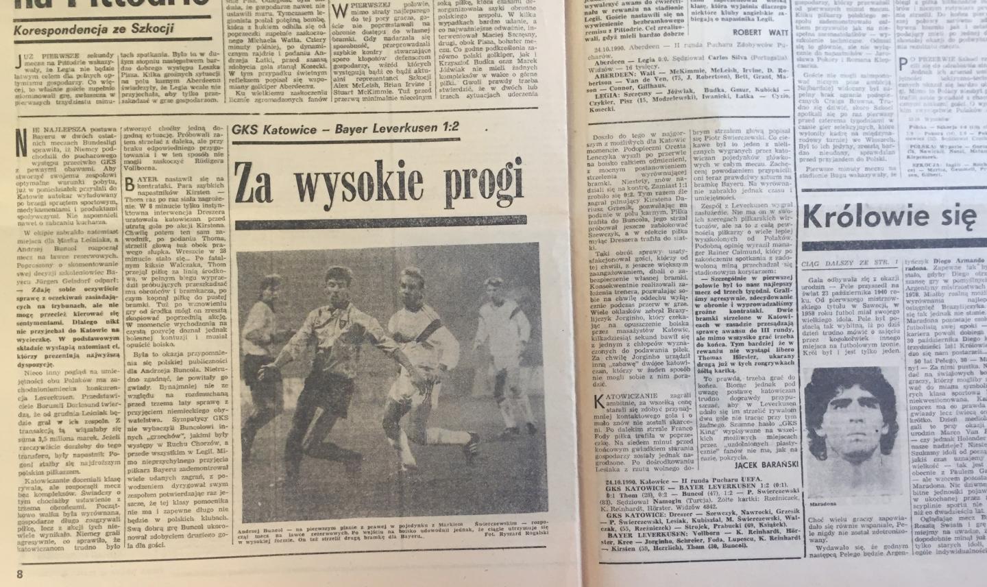 Piłka Nożna po GKS Katowice - Bayer 04 Leverkusen 1:2 (24.10.1990)