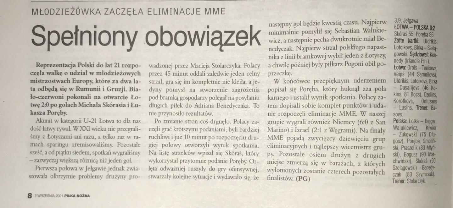 Piłka Nożna po meczu Łotwa - Polska 0:2 U21 (03.09.2021)