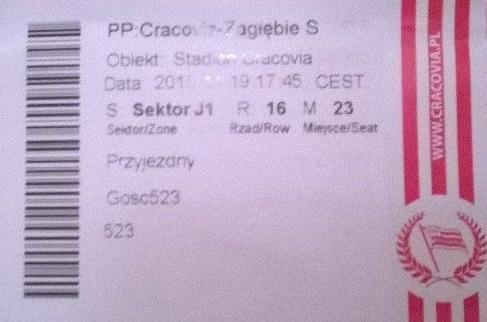 Bilet Cracovia - Zagłębie Sosnowiec 0:2 (19.11.2015)