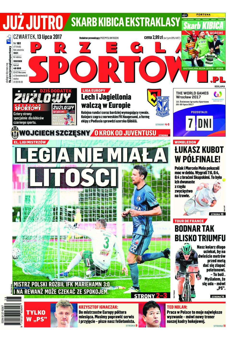 Okładka Przegląd Sportowy po meczu IFK Marienhamn - Legia Warszawa 0:3 (12.07.2017).