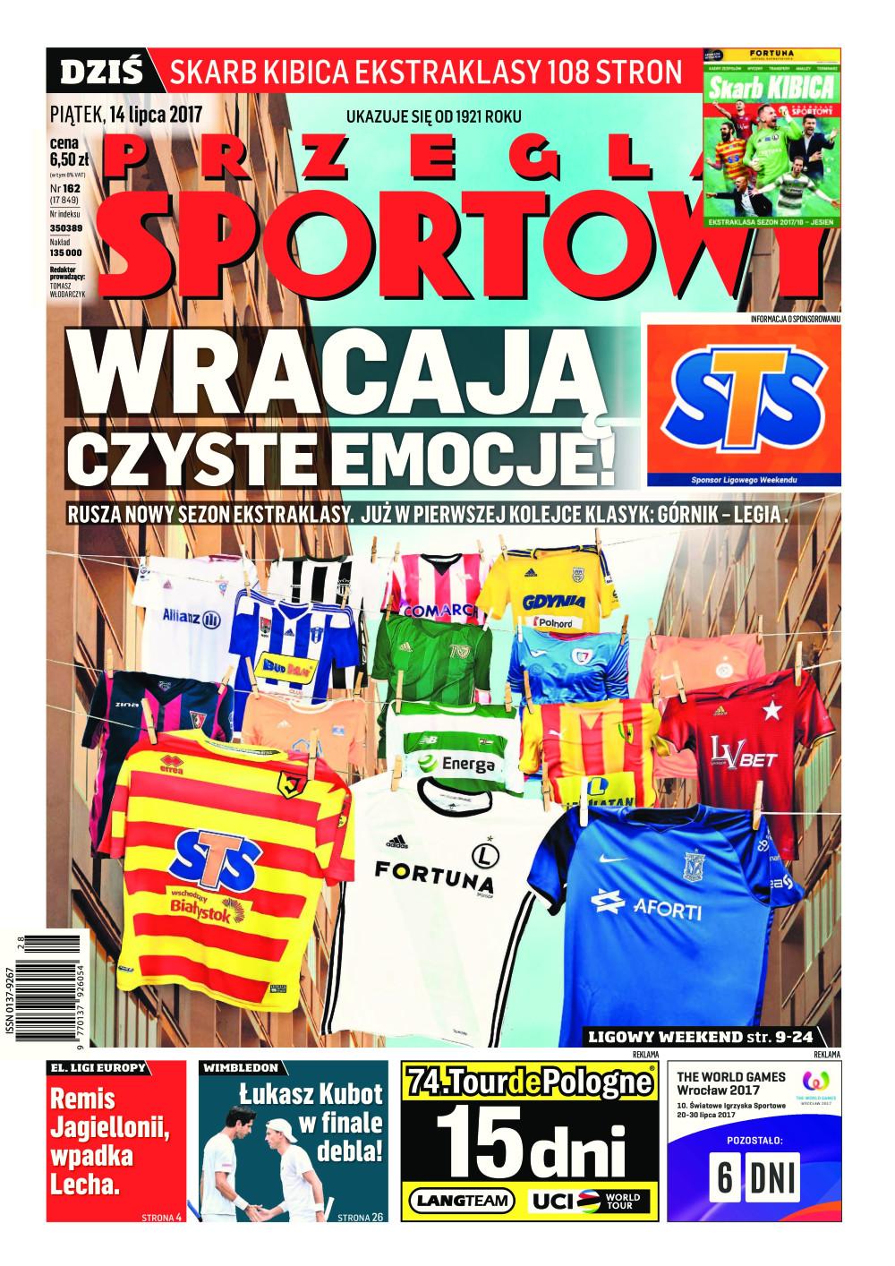 Okładka Przegląd Sportowy po meczach Qəbələ FK - Jagiellonia Białystok 1:1 i FK Haugesund - Lech Poznań 3:2 (13.07.2017)