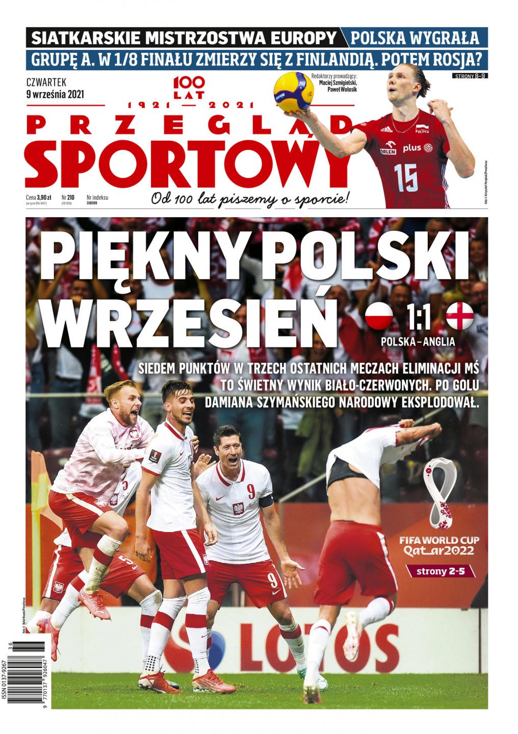Okładka Przegląd Sportowy po meczu Polska - Anglia 1:1 (08.09.2021).