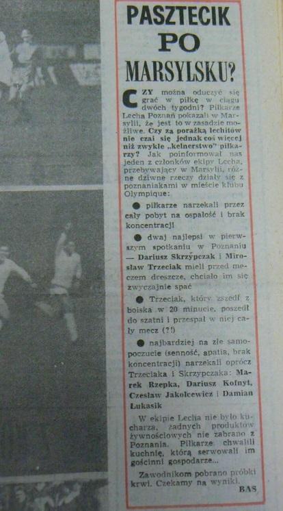 Przegląd Sportowy po Olympique Marsylia - Lech Poznań 6:1 (07.11.1990) 2