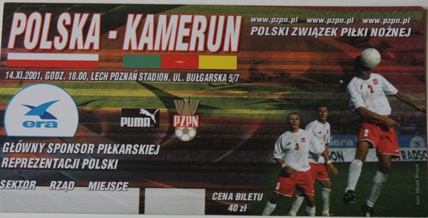 bilet meczowy polska - kamerun (14.11.2001)