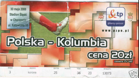 bilet meczowy polska - kolumbia (30.05.2006)
