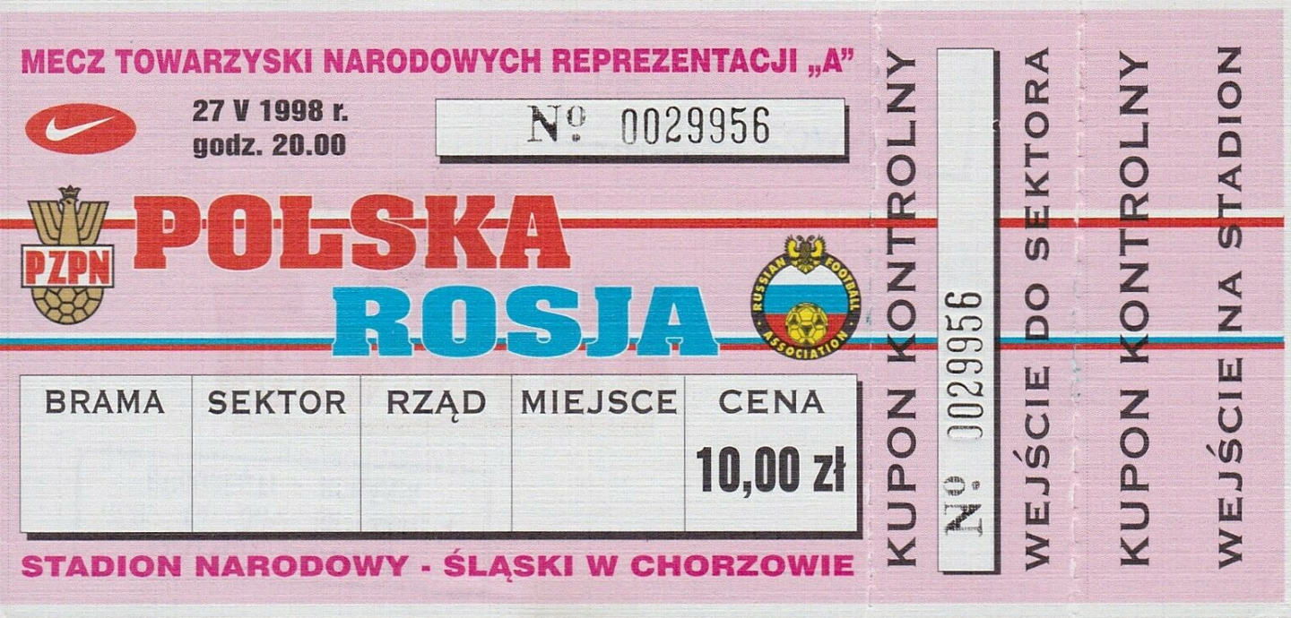 bilet na mecz polska - rosja (27.05.1998)