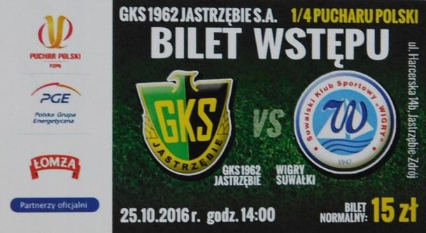 Bilet GKS Jastrzębie - Wigry Suwałki 1:2 (25.10.2016)