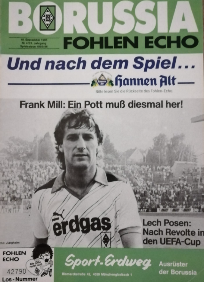 program meczowy borussia - lech (18.09.1985)