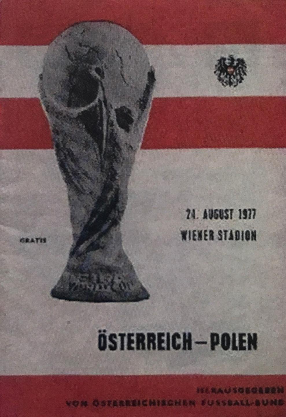 Program meczowy Austria - Polska 2:1 (24.08.1977)