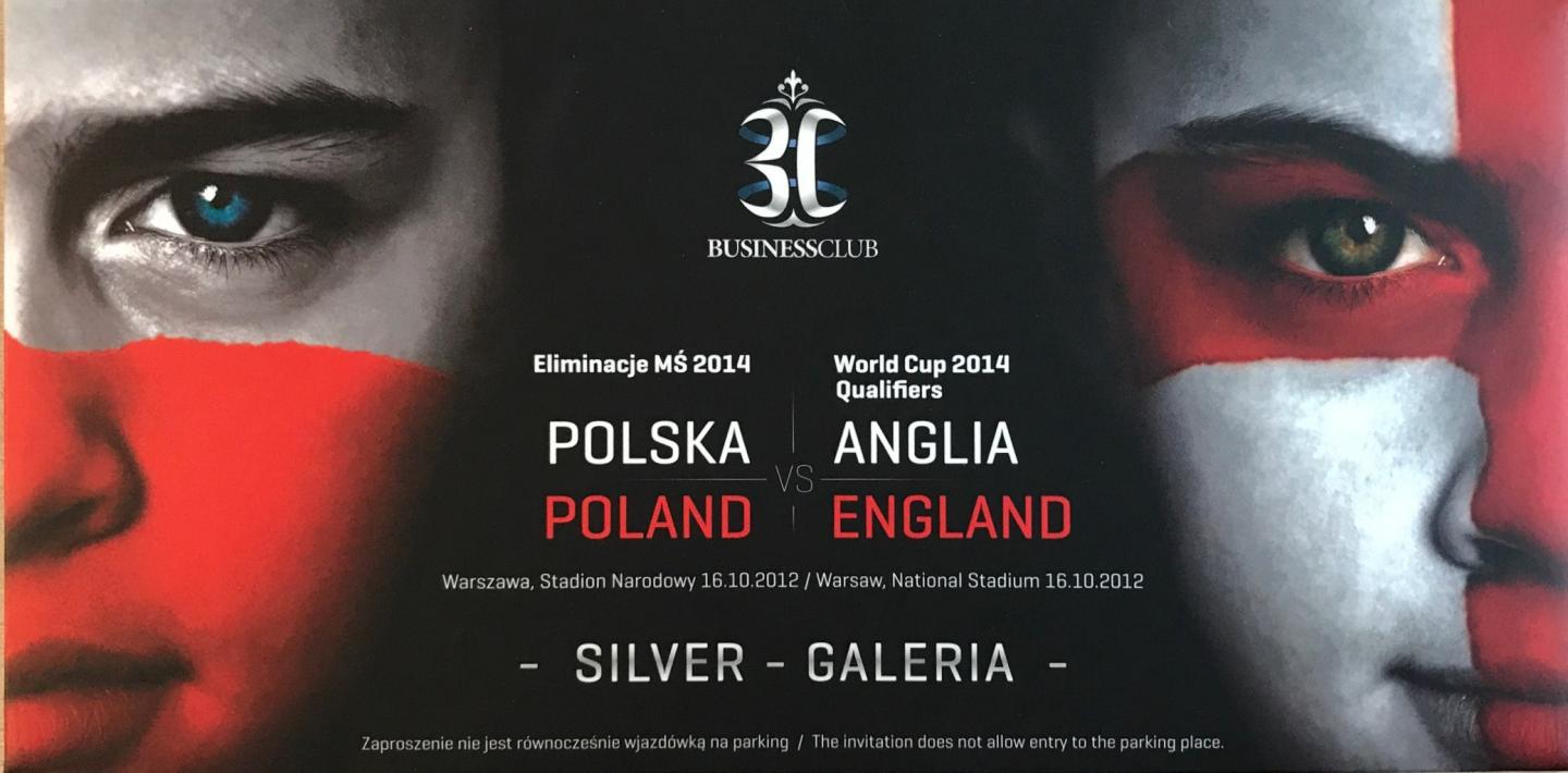 Zaproszenie na mecz Polska - Anglia 1:1 (17.10.2012)
