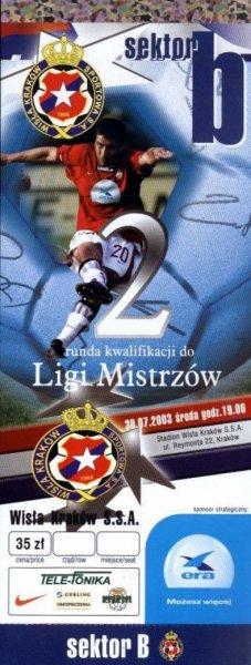 Bilet z meczu Wisła Kraków - Omonia Nikozja 5:2 (30.07.2003).