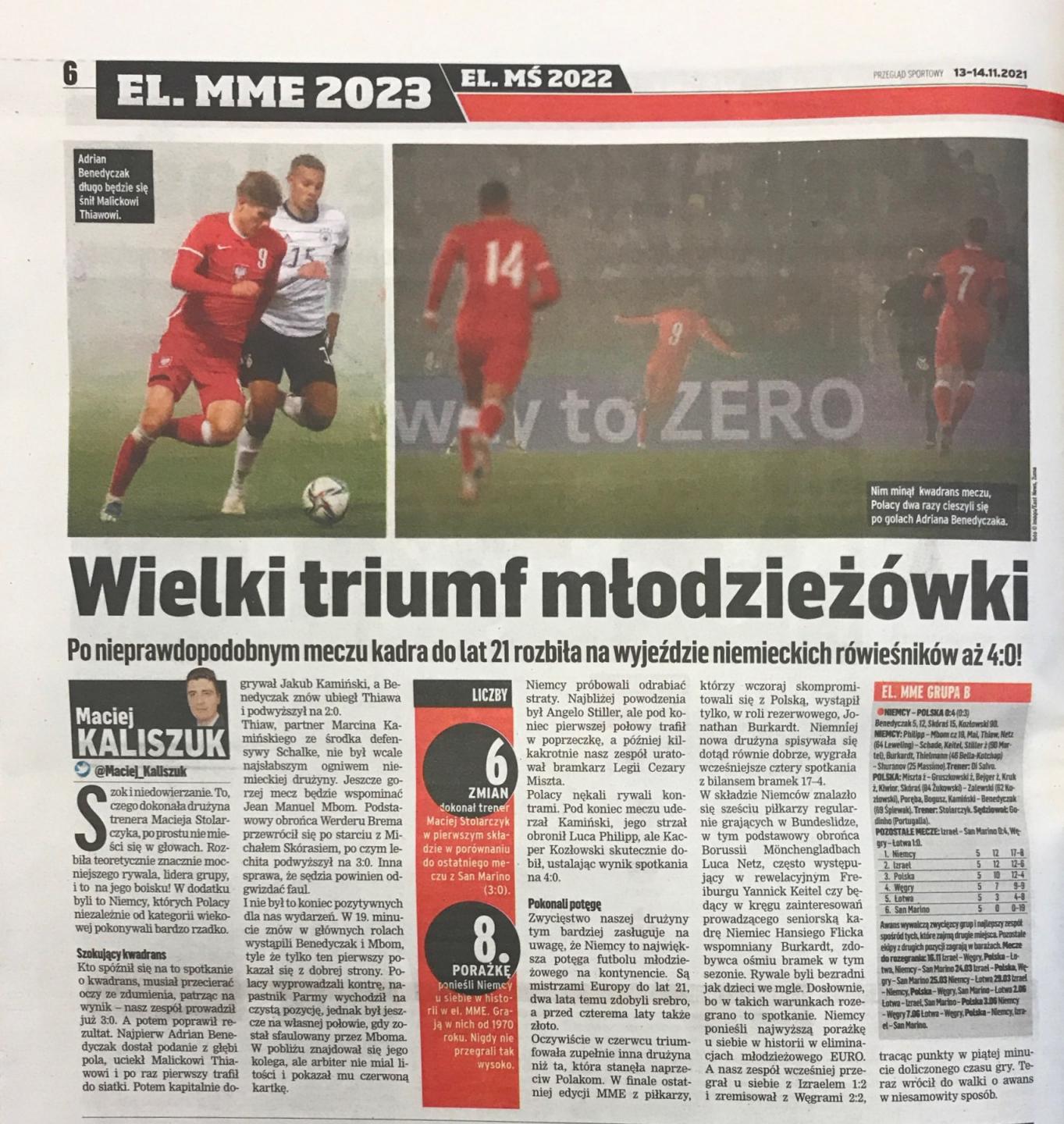 Przegląd Sportowy po meczu Niemcy - Polska 0:4 U21 (12.11.2021).
