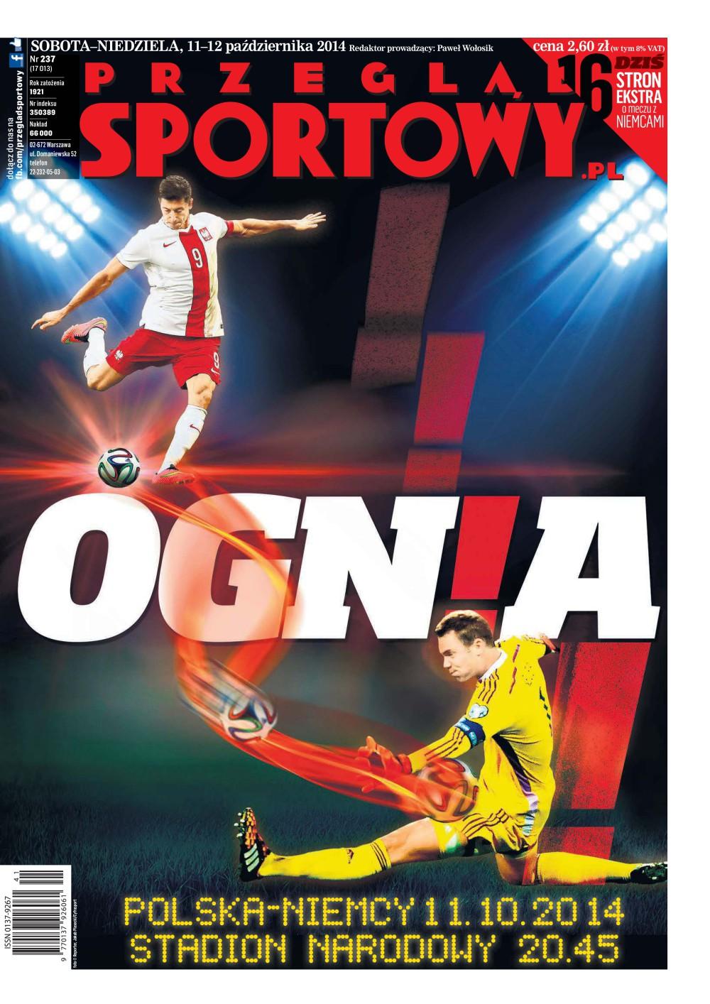 Okładka Przegląd Sportowy przed meczem Polska - Niemcy 2:0 (11.10.2014).