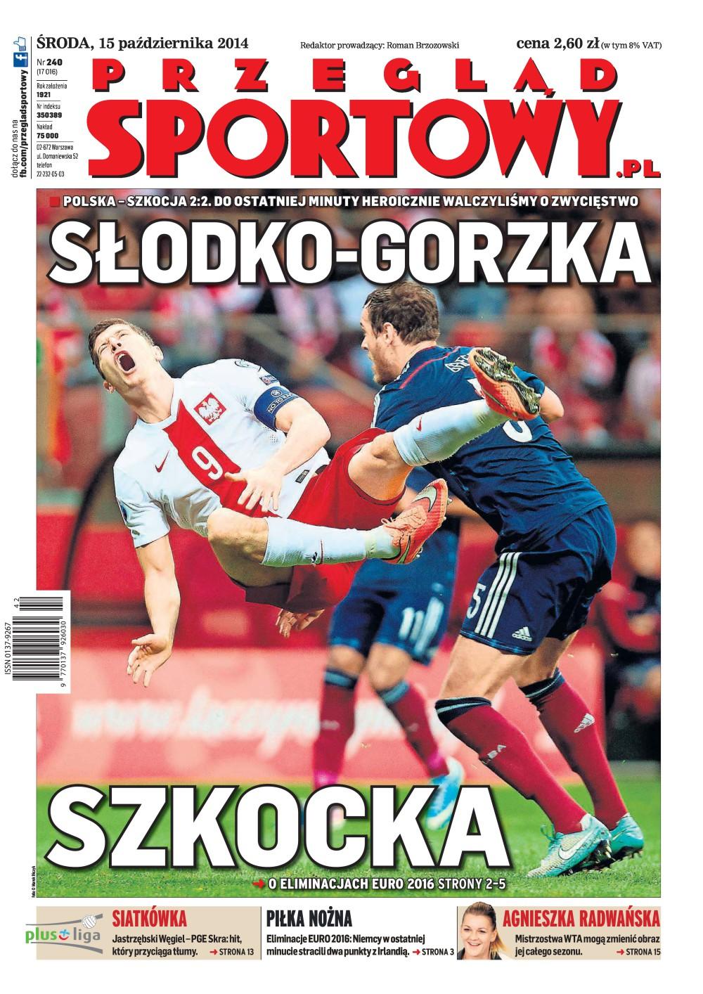 Okładka przegląd sportowy po meczu Polska - Szkocja 2:2 (14.10.2014)