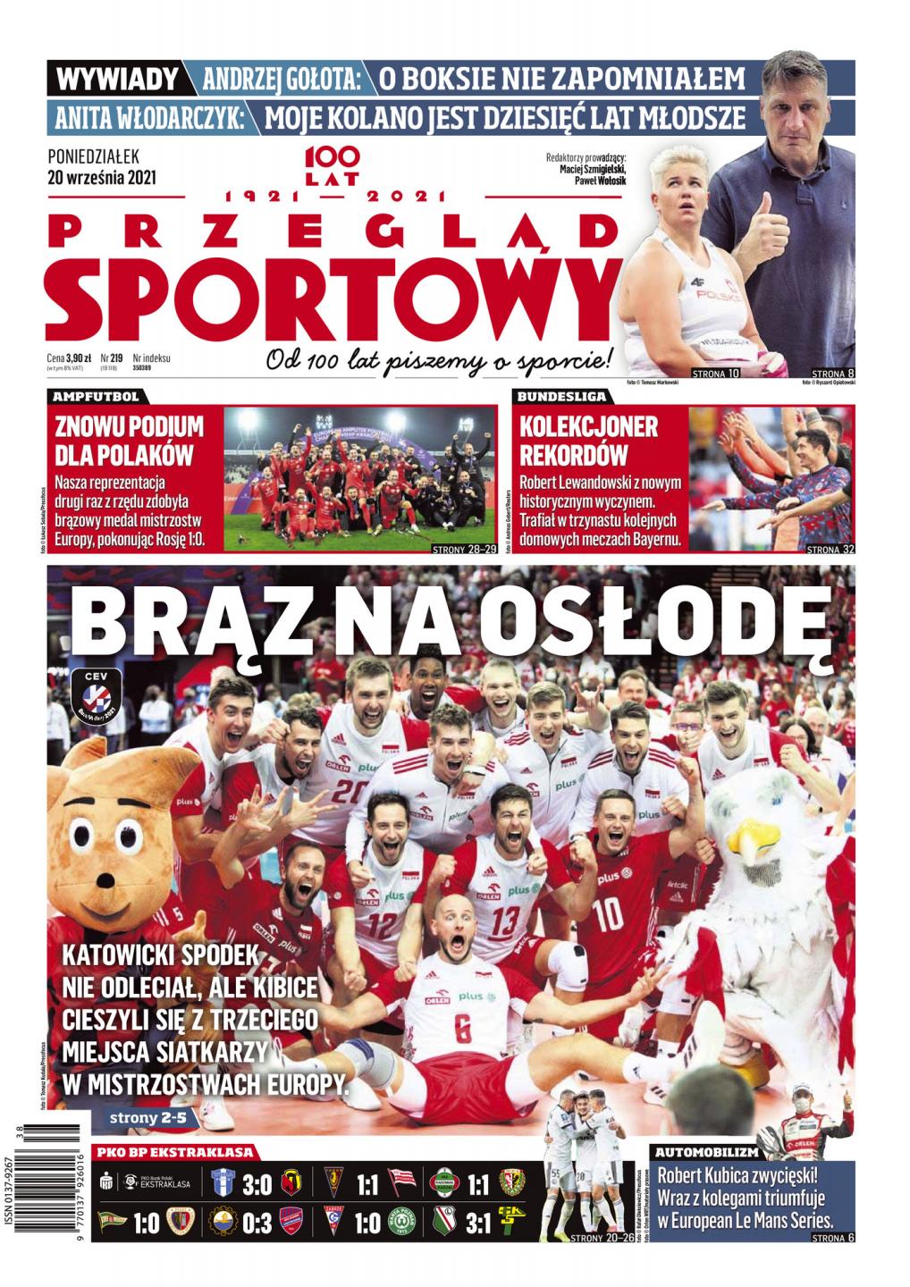 Okładka Przegląd Sportowy po meczu Polska - Rosja 1:0 amp futbol (19.09.2021).