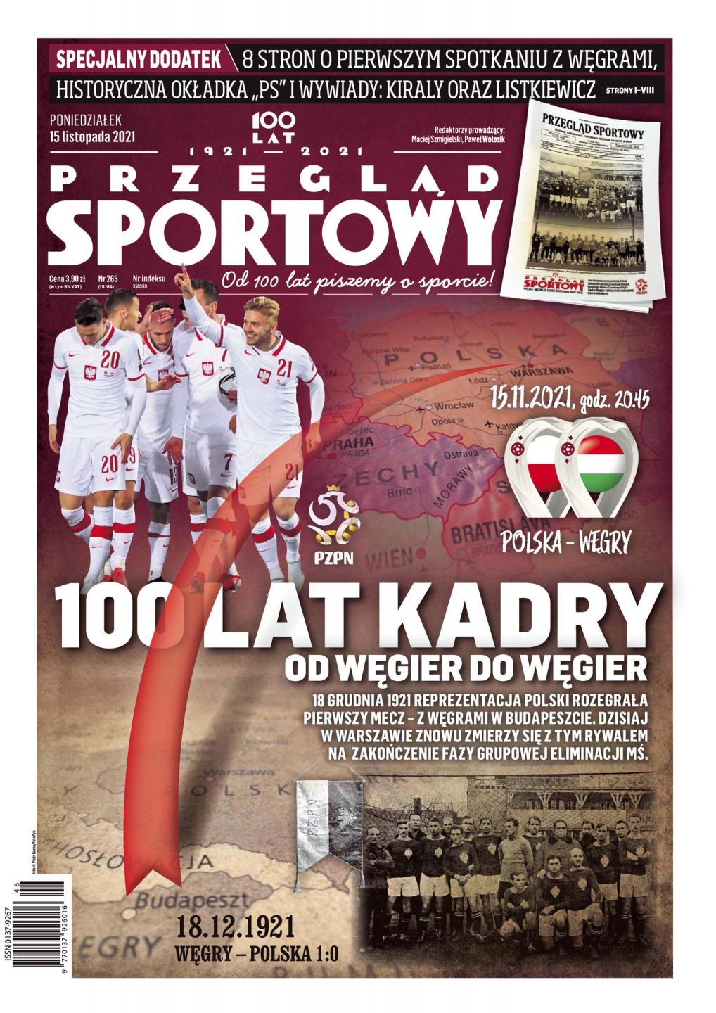 Okładka Przeglad Sportowy przed meczem Polska - Węgry (15.11.2021).