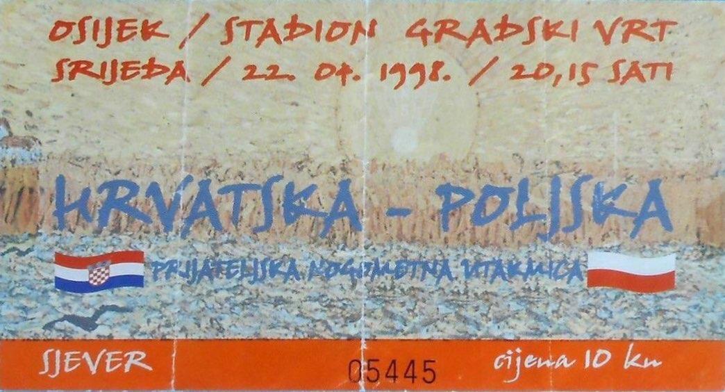 Bilet z meczu Chorwacja - Polska 4:1 (22.04.1998)