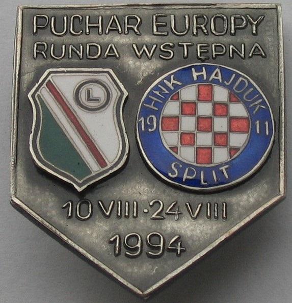 Odznaka z meczu Legia Warszawa - Hajduk Split 0:1 (10.08.1994)