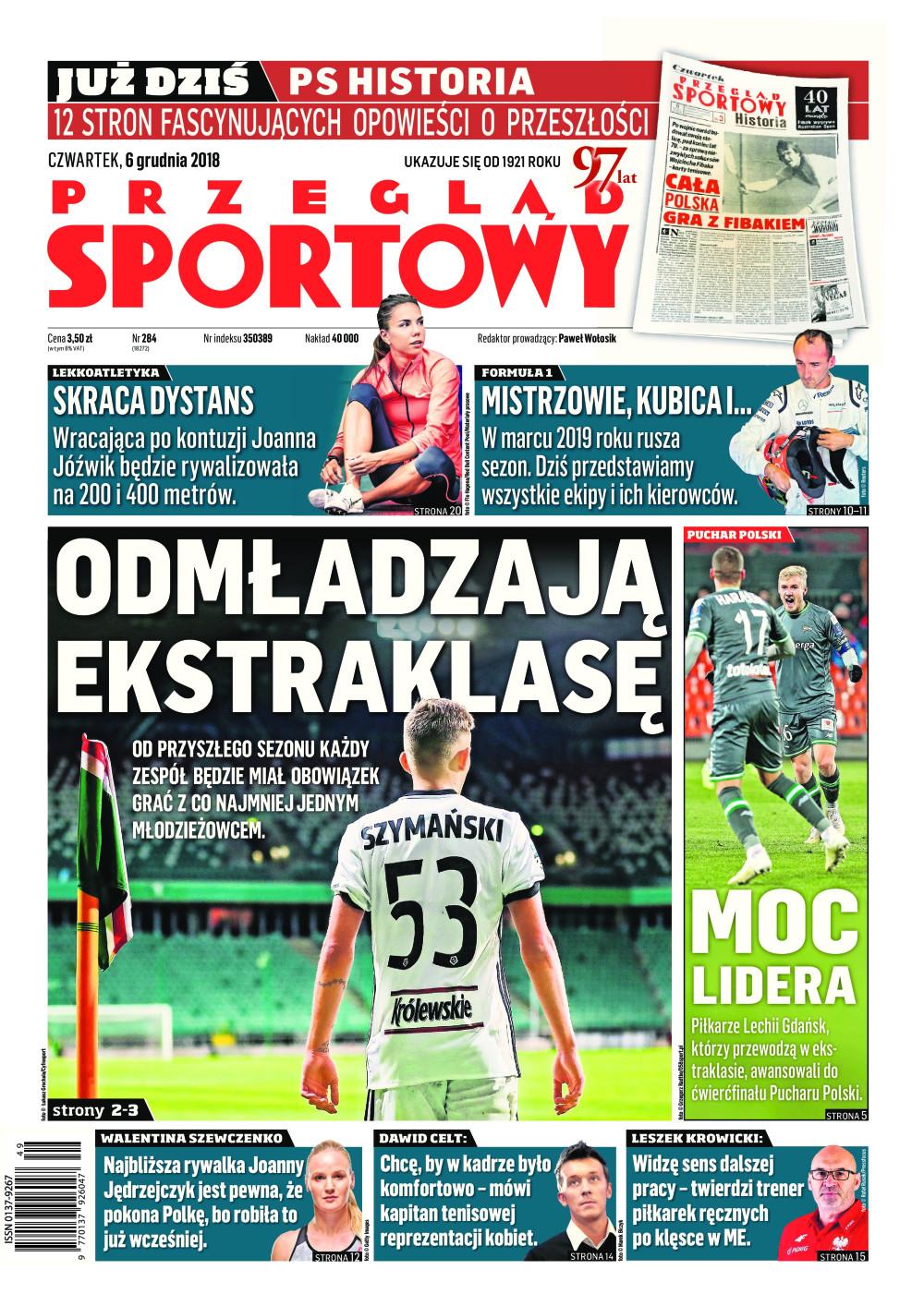 Okładka Przegląd Sportowy po meczu Bruk-Bet Termalica Nieciecza - Lechia Gdańsk 1:3 (05.12.2018).