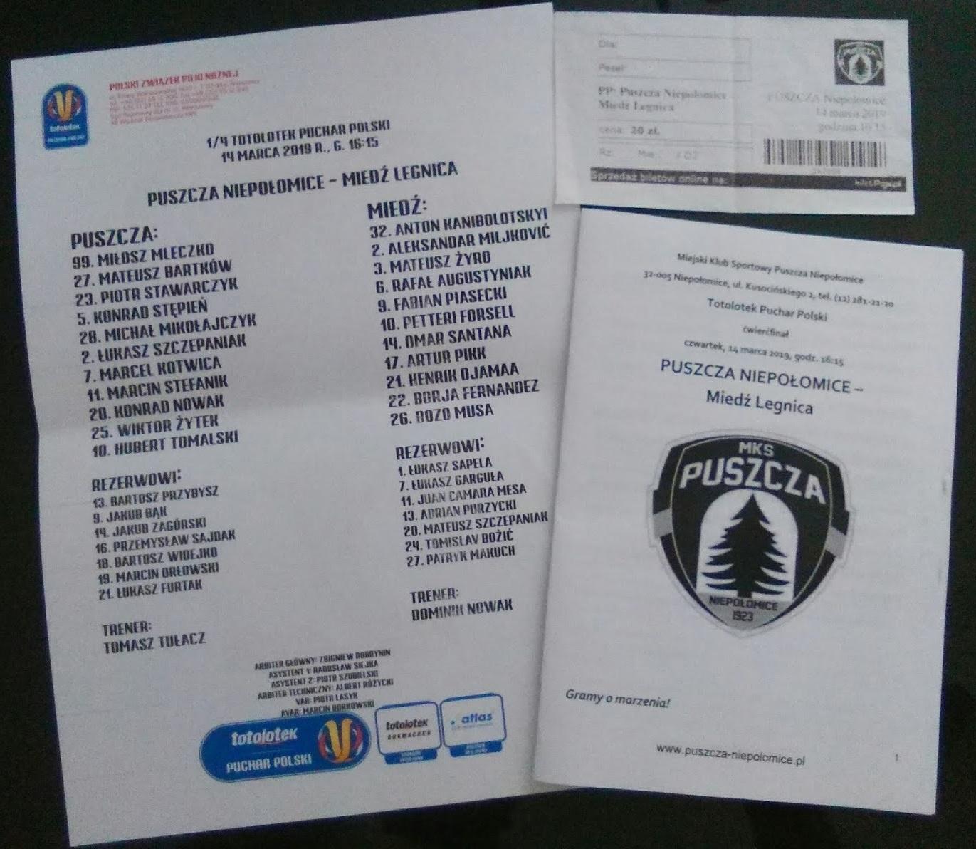 Puszcza Niepołomice - Miedź Legnica 0:1 (14.03.2019)