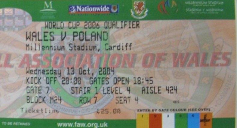 Bilet z meczu Walia - Polska 2:3 (13.10.2004).