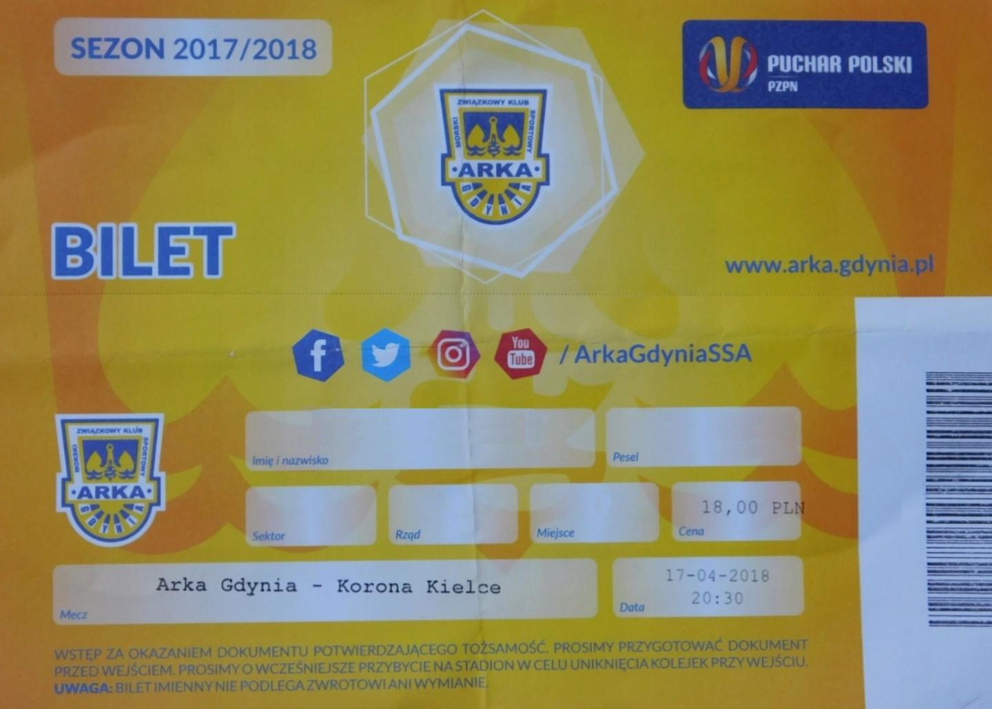Arka Gdynia - Korona Kielce 1:0 (17.04.2018)