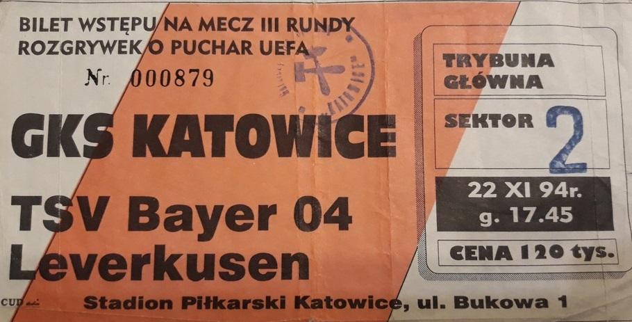 Bilet GKS Katowice - Bayer 04 Leverkusen 1:4 (22.11.1994) 1