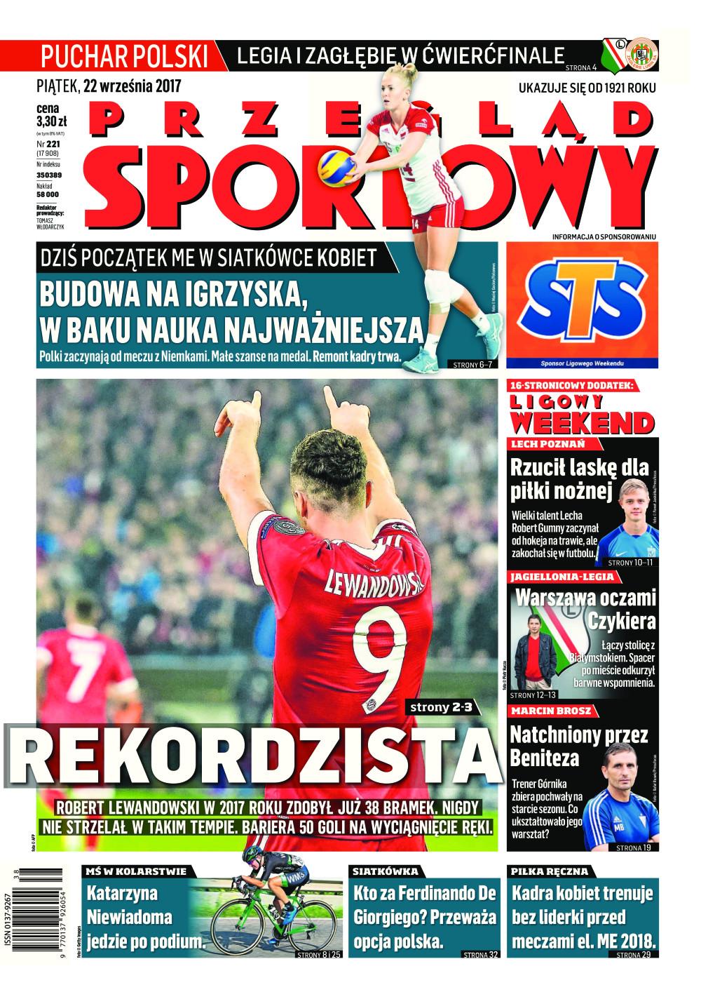Okładka Przegląd Sportowy po meczu Ruch Zdzieszowice - Legia Warszawa 0:4 (21.09.2017).