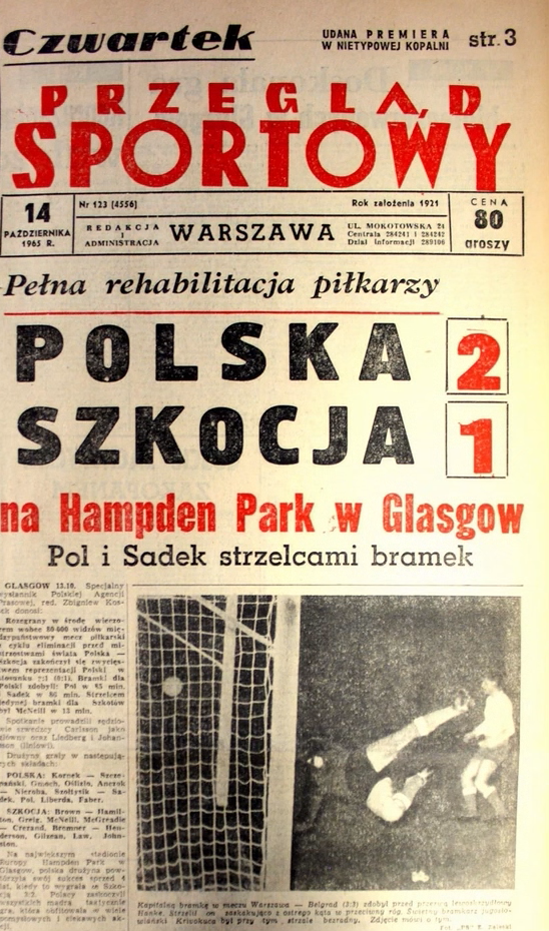 Przegląd Sportowy po Szkocja - Polska 1:2 (13.10.1965)