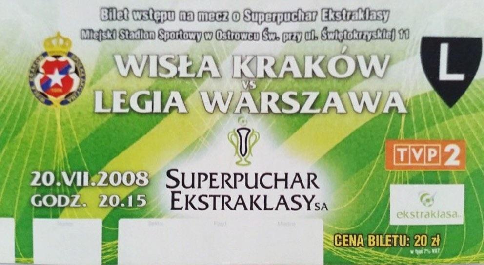 Bilet z meczu Wisła Kraków - Legia Warszawa 1:2 (20.07.2008).