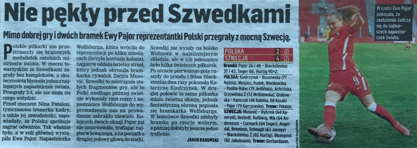 Przegląd Sportowy po meczu kobiet Polska - Szwecja 2:4 (13.04.2021).