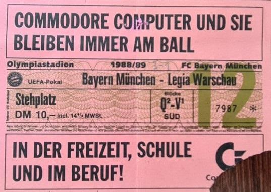 Bilet z meczu Bayern Monachium - Legia Warszawa 3:1 (07.09.1988).
