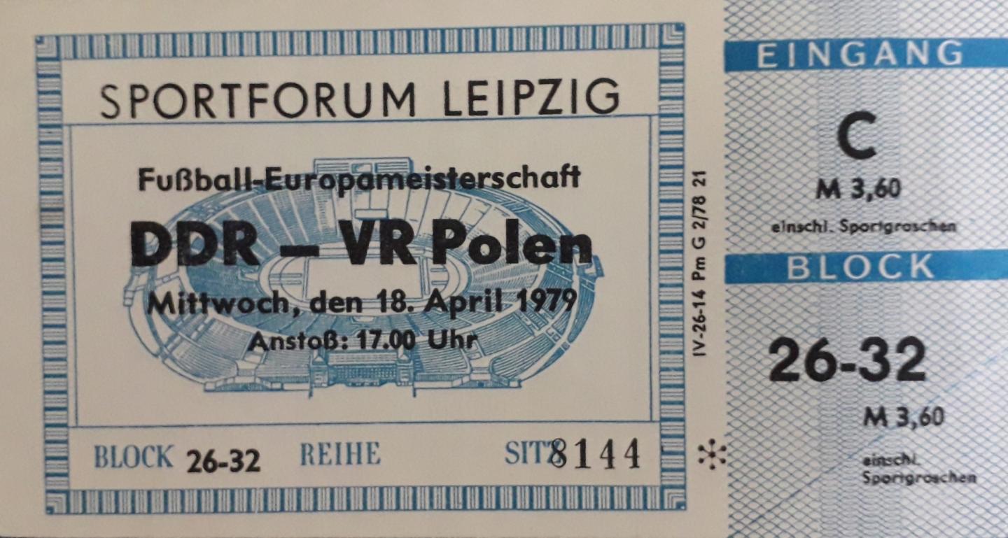 Bilet z meczu NRD - Polska 2:1 (18.04.1979).