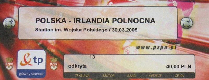 Bilet z meczu Polska - Irlandia Północna 1:0 (30.03.2005).