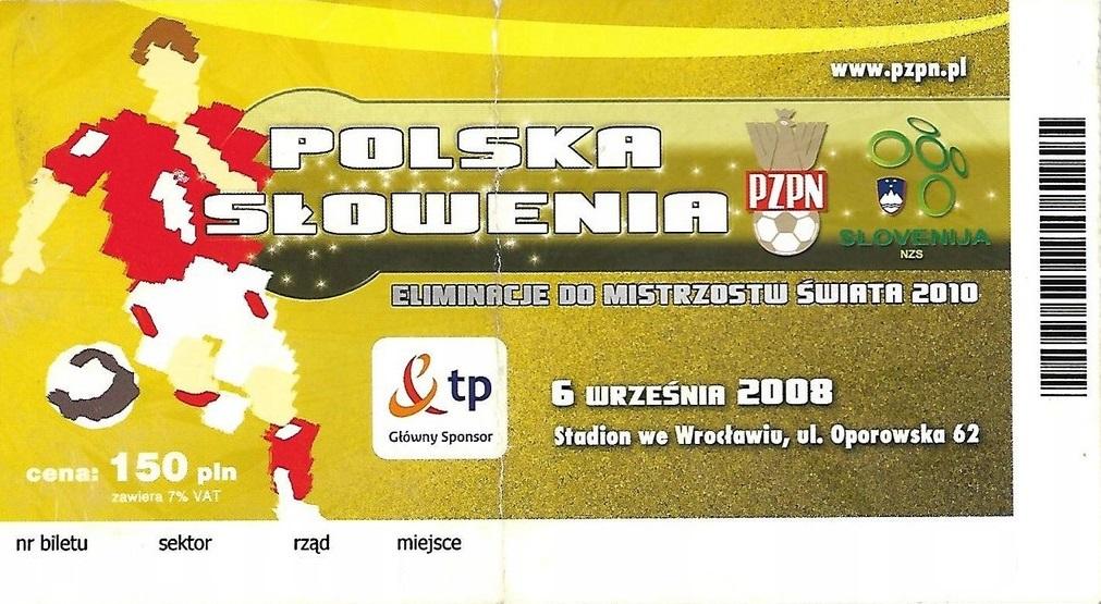 Bilet z meczu Polska - Słowenia 1:1 (06.09.2008).