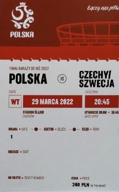 Bilet z meczu Polska - Szwecja 2:0 (29.03.2022).