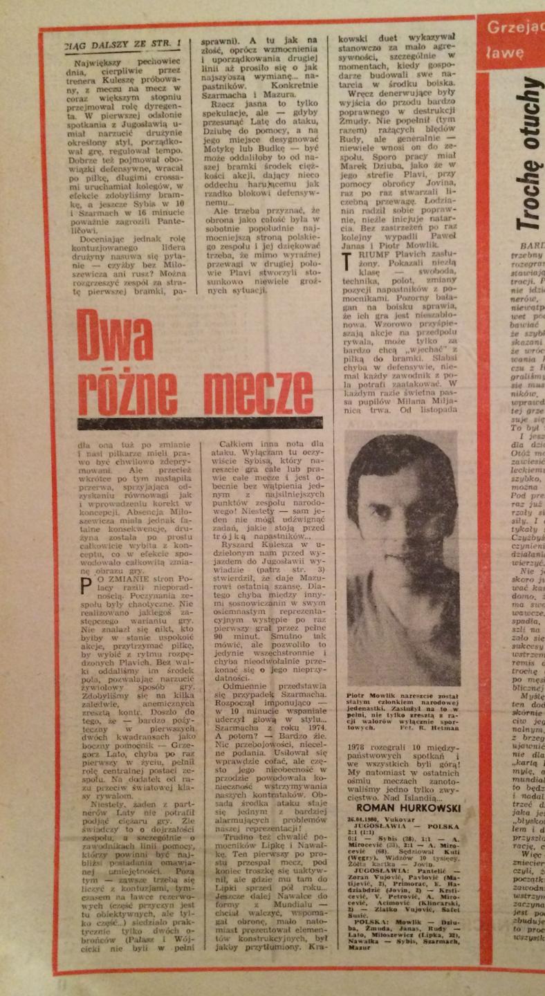 Piłka Nożna po Jugosławia - Polska 2:1 (26.04.1980) 2