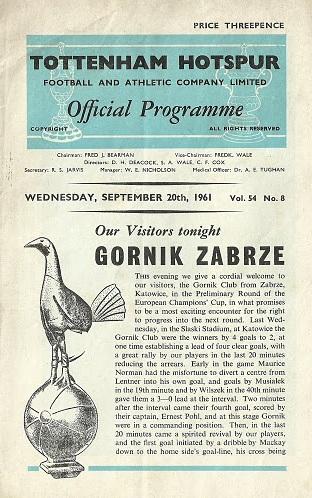 Program Tottenham Hotspur - Górnik Zabrze 8:1 (20.09.1961) 1