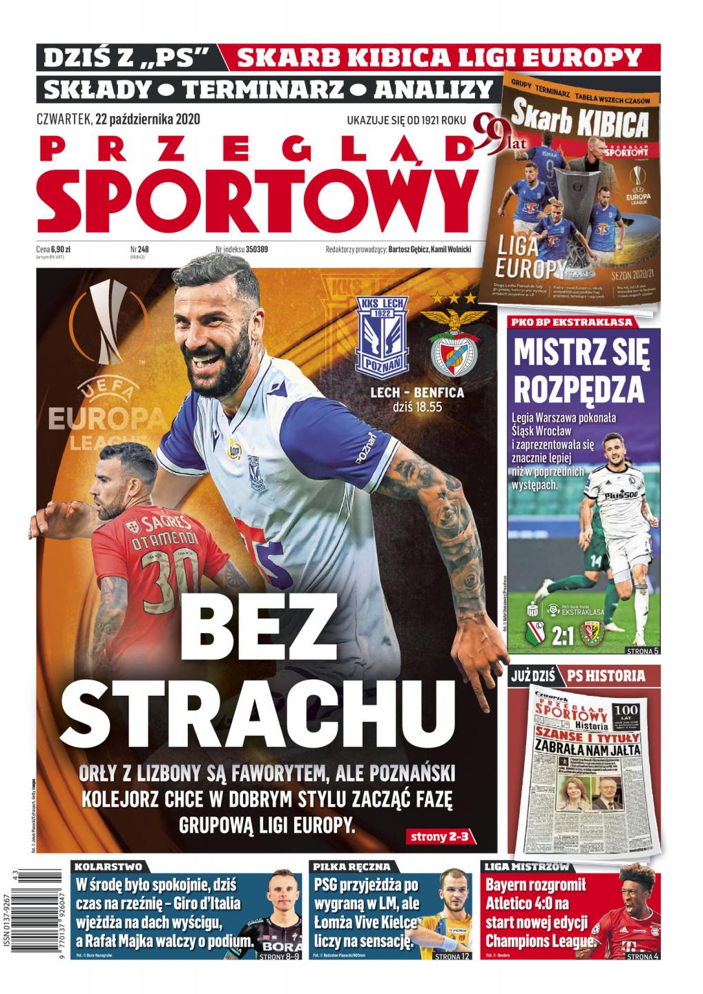 Okładka Przegląd Sportowy przed meczem Lech Poznań - Benfica Lizbona 2:4 (22.10.2020)