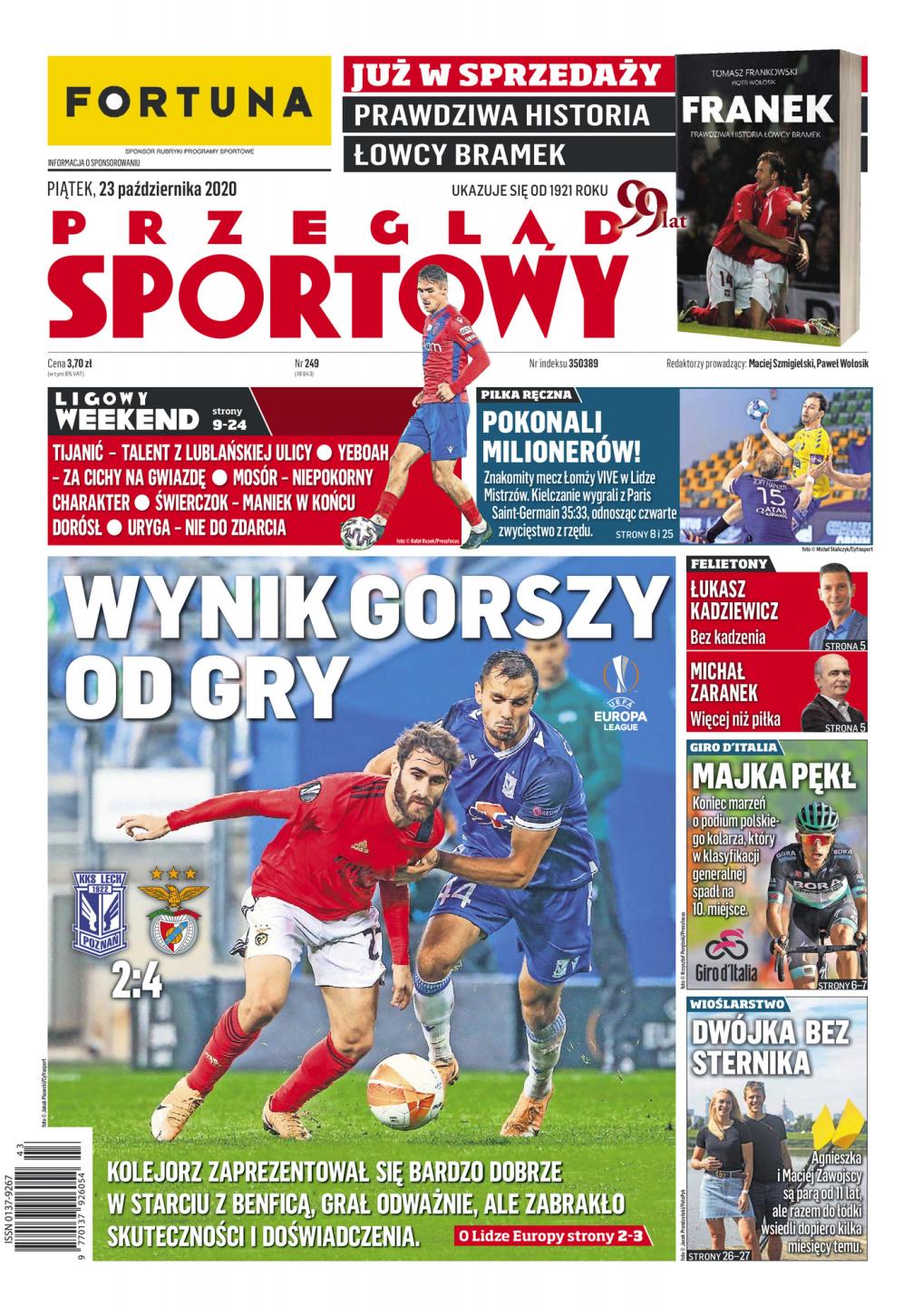Okładka Przegląd Sportowy po meczu Lech Poznań - Benfica Lizbona 2:4 (22.10.2020)
