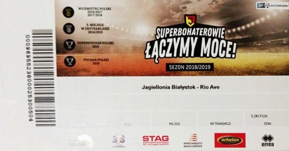 Bilet z meczu Jagiellonia Białystok - Rio Ave FC 1:0 (26.07.2018).