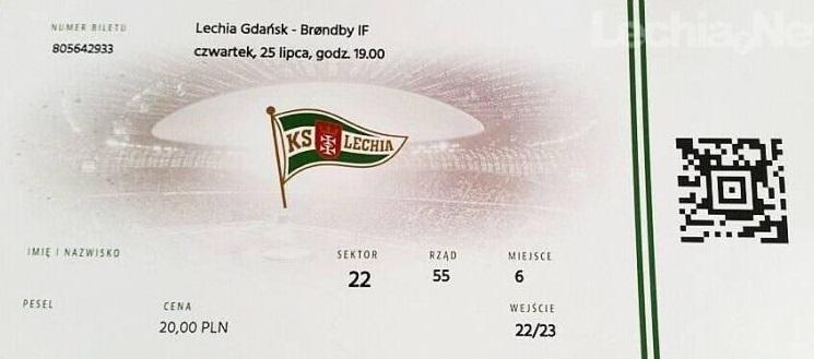 Bilet Lechia Gdańsk - Brøndby Kopenhaga 2:1 (25.07.2019)