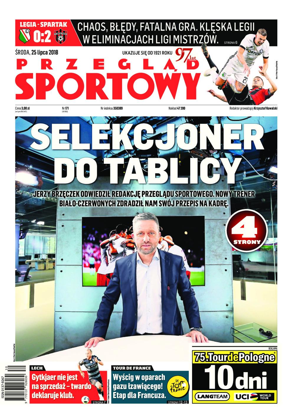 Okładka Przegląd Sportowy po meczu Legia Warszawa - Spartak Trnava 0:2 (24.07.2018).