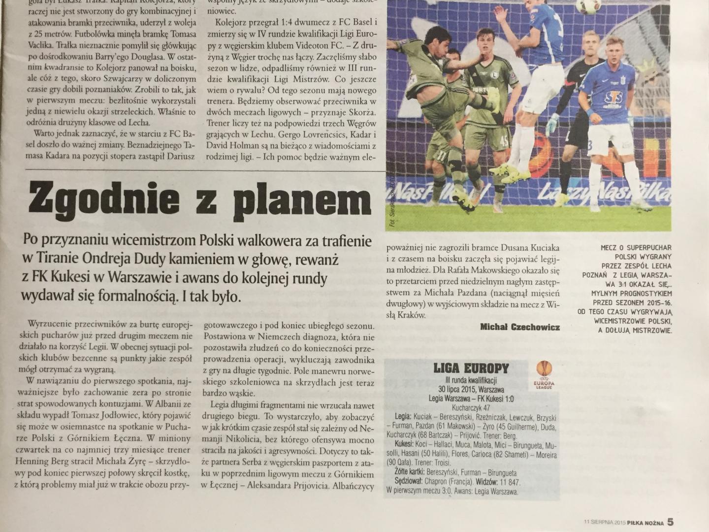Piłka Nożna po meczu Legia Warszawa - FK Kukësi 1:0 (06.08.2015).