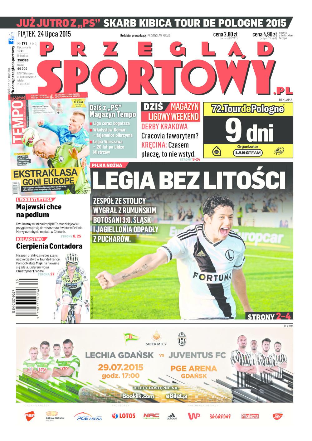 Okładka Przegląd Sportowy po meczu FC Botoșani - Legia Warszawa 0:3 (23.07.2015).