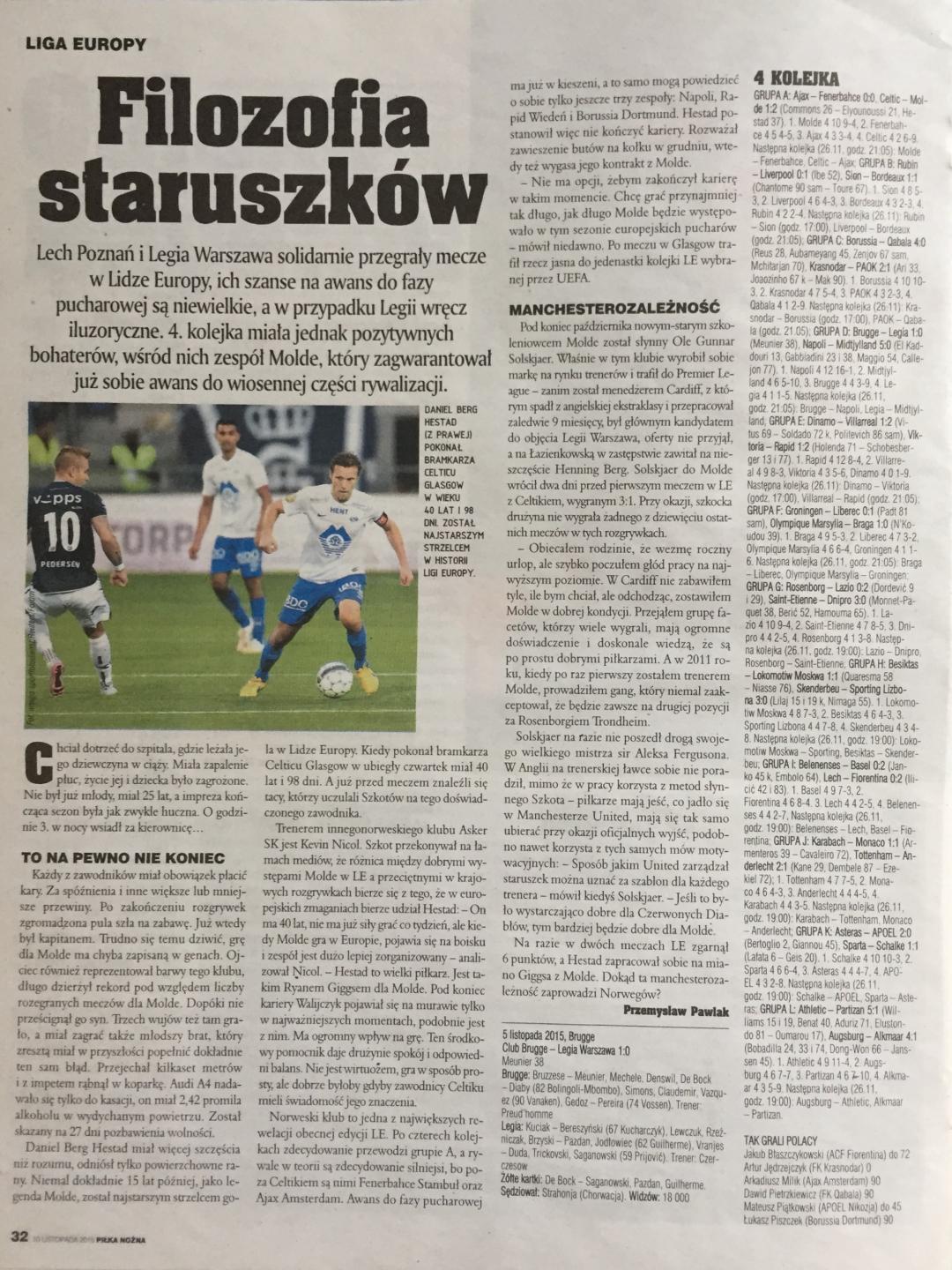 Piłka Nożna po meczu Club Brugge - Legia Warszawa 1:0 (05.11.2015).
