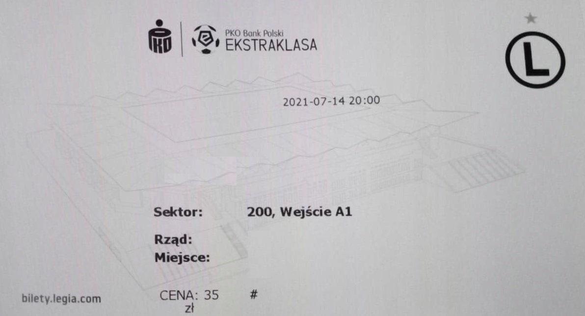Bilet z meczu Legia Warszawa - Bodø/Glimt 2:0 (14.07.2021).